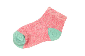 cute child pink sock on white background