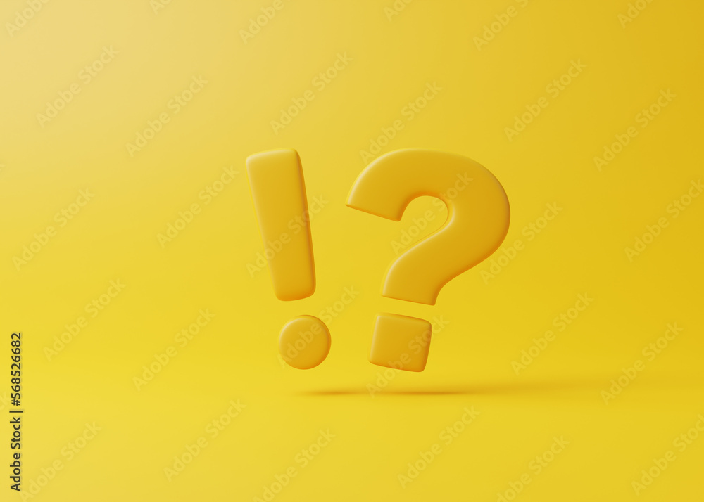 Poster exclamation and question mark on yellow background. frequently asked questions concept. ask question