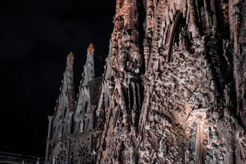 Night view of the La Sagrada Familia cathedral. Impressive cathedral designed and unfinished by...