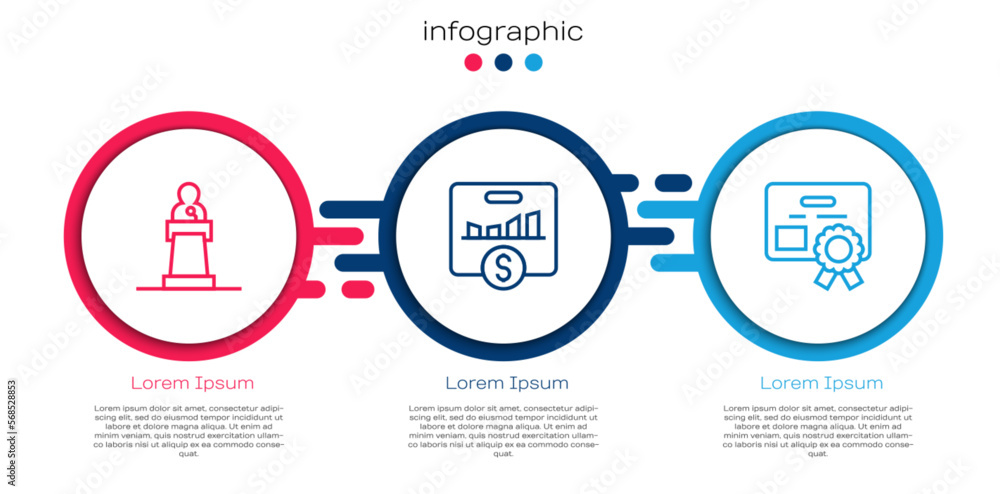 Poster set line speaker, key performance indicator and certificate template. business infographic template.