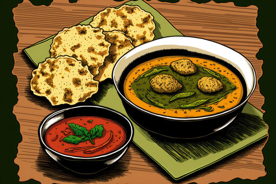 south Indian food wadai with sambhar and chutney. Generative AI