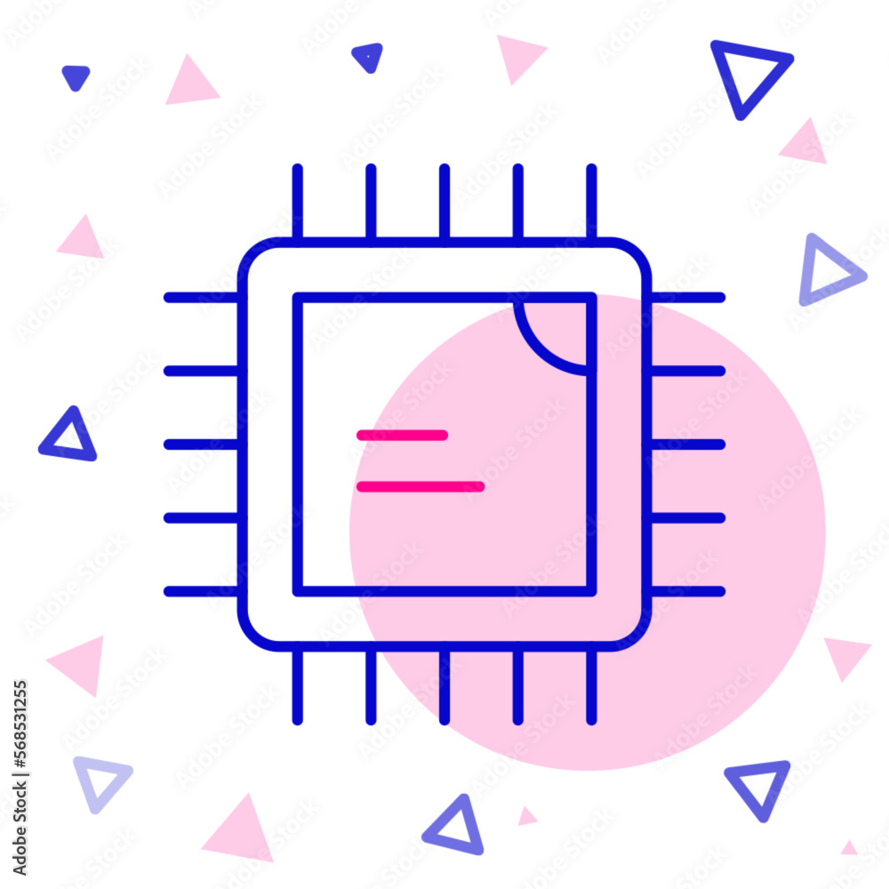Poster line computer processor with microcircuits cpu icon isolated on white background. chip or cpu with c