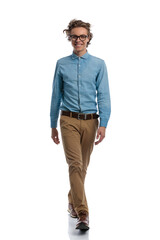 casual man having a good time walking