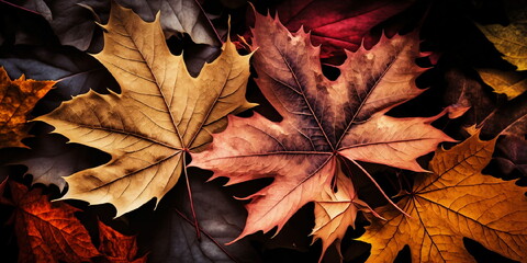 fond d'écran rempli de feuilles d'érable jaunes à l'automne au format panoramique - illustration ia