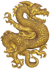 Obraz premium 3D rendering gold engraved Japanese Dragon