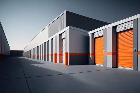 Sleek And Organized Self-storage Facility, With Rows Of Neatly Stacked Storage Units Surrounded By Modern And Functional Buildings Generative Ai