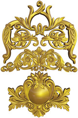 3D render of floral gold engraved center headers