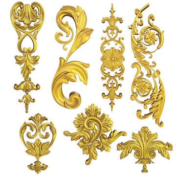 Gold 3D Render Broque Victorian Scroll Elements