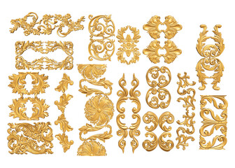 3D render Seamless gold Floral scrolls lot