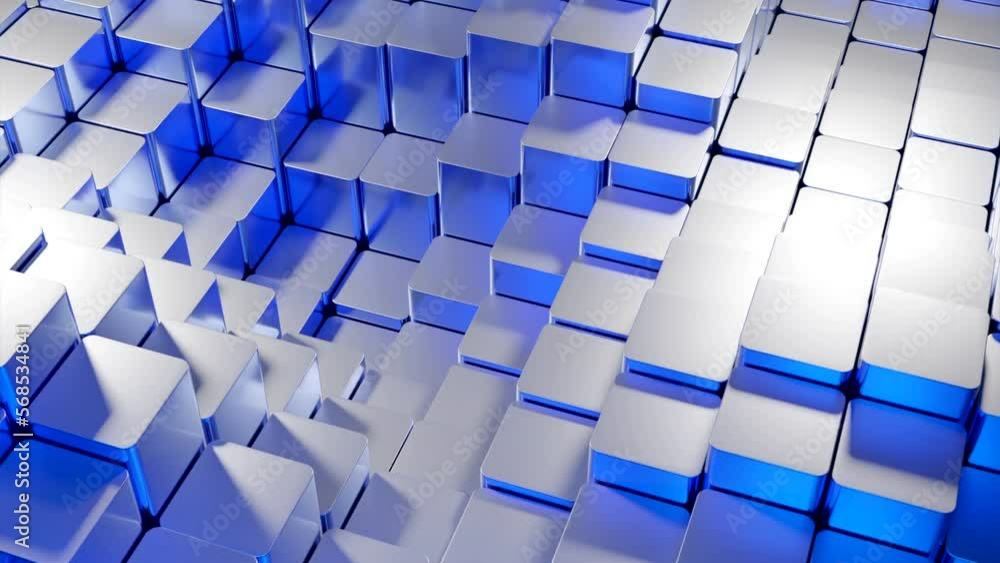 Poster abstract surface of moving cubes. design. 3d texture with randomly moving up and down cubes.