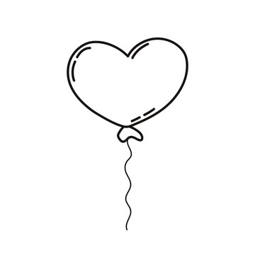 Heart balloon. Hand drawn line art vector illustration isolated on white background.
