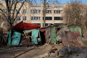Russian missile destroyed houses and garage in residential area in Kyiv, Ukraine