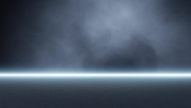Dark night asphalt road with realistic smoke loop animation. Copy space background. 