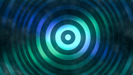 Abstract Disk Illuminated By Multicolored Spotlights In The Smoke, Sound Wave, Clubbing Design, Abstraction Music Background For Banners, Posters, Templates. Fashion Render Design. 3D Illustration.