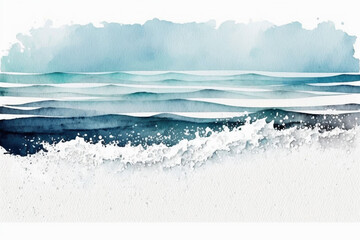 abstract minimalist watercolor ocean on a white background with a white sky single brushstroke - generated with AI