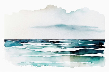 abstract minimalist watercolor ocean on a white background with a white sky single brushstroke - generated with AI