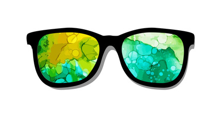 Sunglasses watercolor. Mixed media. Vector illustration