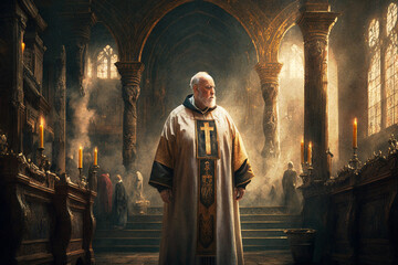Naklejka premium Priest at Church