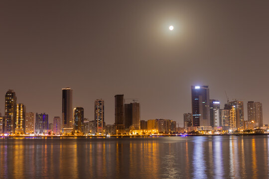Sharjah  urban cityscape skyline night scene