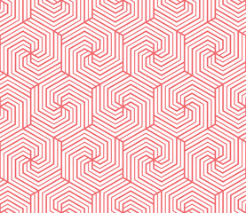 Abstract geometric pattern with stripes, lines. Seamless vector background. White and pink ornament. Simple lattice graphic design