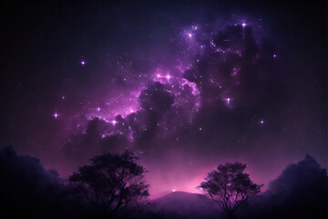 Obraz na płótnie Canvas Purple and blue nebula with stars. Fantasy galaxy generative AI background