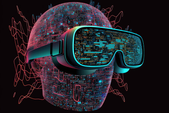 vr glasses vr headset binary code computer code metaverse computer virus 3d illustrations. Generative AI