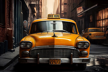 Fototapeta na wymiar Taxis of New York City. Vintage yellow New York taxi, NYC, USA. yellow taxi taxi car on streets of New York.