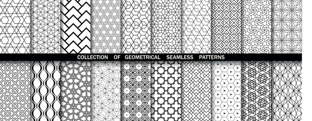 Geometric set of seamless black and white patterns. Simpless vector graphics