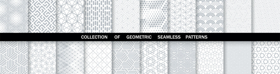 Geometric set of seamless gray and white patterns. Simpless vector graphics.