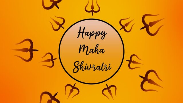 Happy maha shivratri text and rotating tridents cartoon animation background