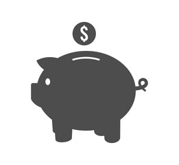 Piggy bank icon silhouette with coin on white background