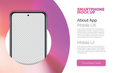 Mockup of realistic and detailed new cell phone. Vector smart phone frameless with transparent blank screen front view in circle for infographics, presentation or UI design interface