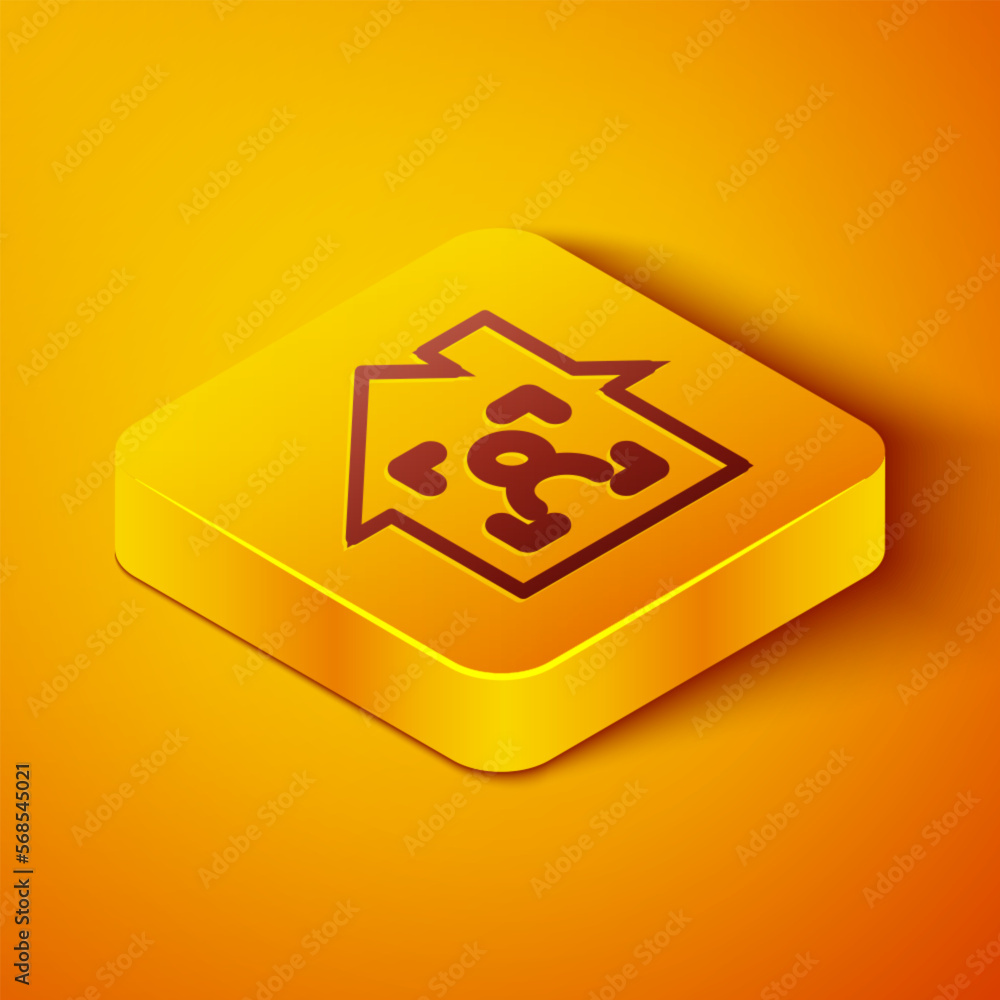 Poster isometric line smart home with face recognition icon isolated on orange background. face identificat