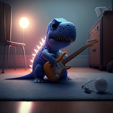 Dinosaur play guitar