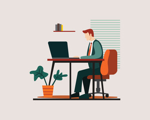 Fototapeta premium business corporate office man working on laptop flat 