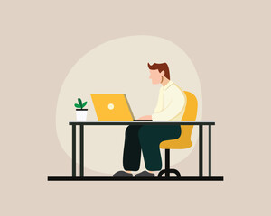 business corporate office man working on laptop flat 