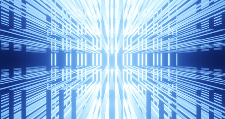 Render with blue abstract cyber background made of rectangles