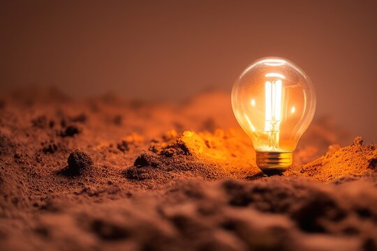 High-Resolution Image of Lightbulb Growing Out of Dirt Showcasing the Concept of Innovation and Creativity, Perfect for Adding a Distinctive and Eye-catching Element to any Design Project