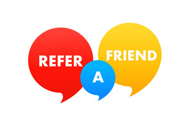 Reffer a friend banner vector design. Refferal system. Recommend a friend. Bubbles matter. Add friend. Banner for websites. Vector illustration