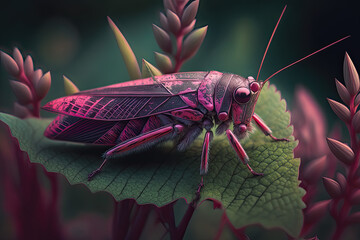 Pink meadow grasshopper - obrazy, fototapety, plakaty