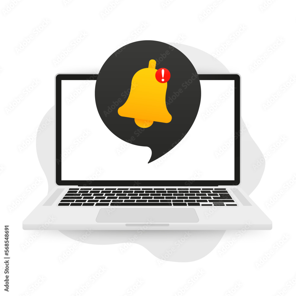 Aufkleber notification message bell on laptop. alert message. notification concept of new message or other not