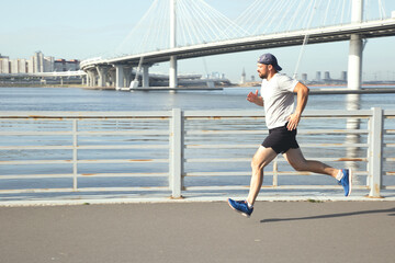 Jogging in the morning on the waterfront
