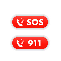 Sos red round flat isolated push button. SOS marker, sign, icon, label. Calling for help. Emergency phone icon. White and red icon. 911 call. Vector illustration