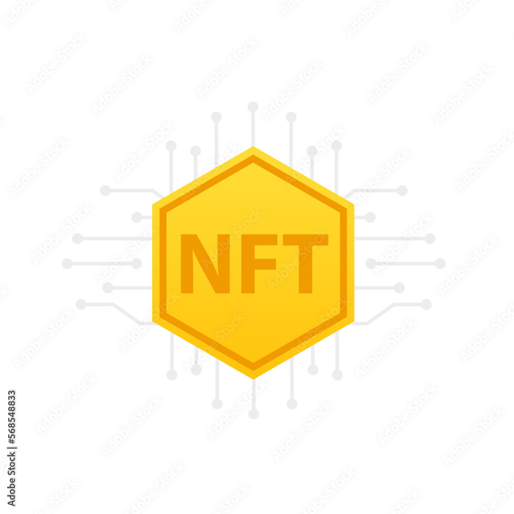 Poster non fungible token nft. technology background with circuit. crypto currency concept. buy nft crypto 