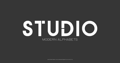 Studio Modern Sports tech font typography. MINIMAL vector typeface for a company. Minimal gaming fonts for logo design.	