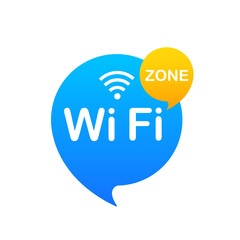 Free Wi-Fi zone blue icon. WIFI internet connection icon sign isolated on white background, flat style. Free wifi here sign concept. Vector illustration