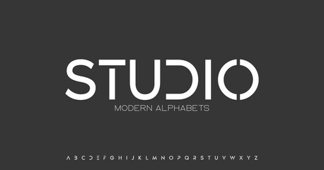Studio Modern Sports tech font typography. MINIMAL vector typeface for a company. Minimal gaming fonts for logo design.	