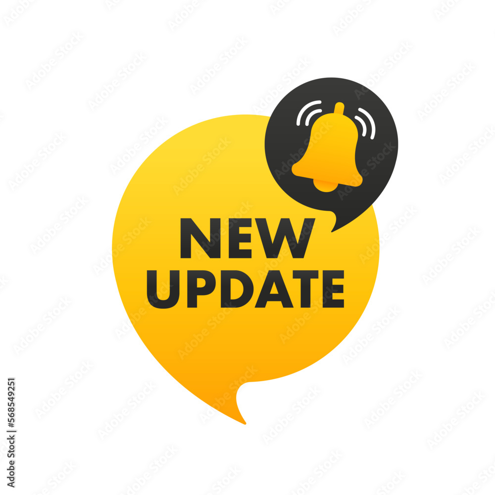 Poster new update. modern label new update with bell. web banner with notification bell. system software up