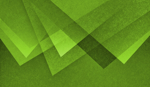 modern abstract green background design with layers of textured white transparent material in triangle diamond and squares shapes in random geometric pattern