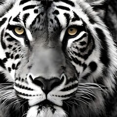 Cute black and white Siberian tiger portrait. Close up. Generative Ai